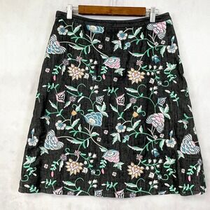 Dana Buchman Womens Skirt 6  A‎ Line Denim Embroidered Floral Boho Cottagecore